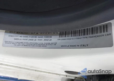 2016 Maserati Ghibli from USA, damaged, VIN ZAM57XSA1G1175647